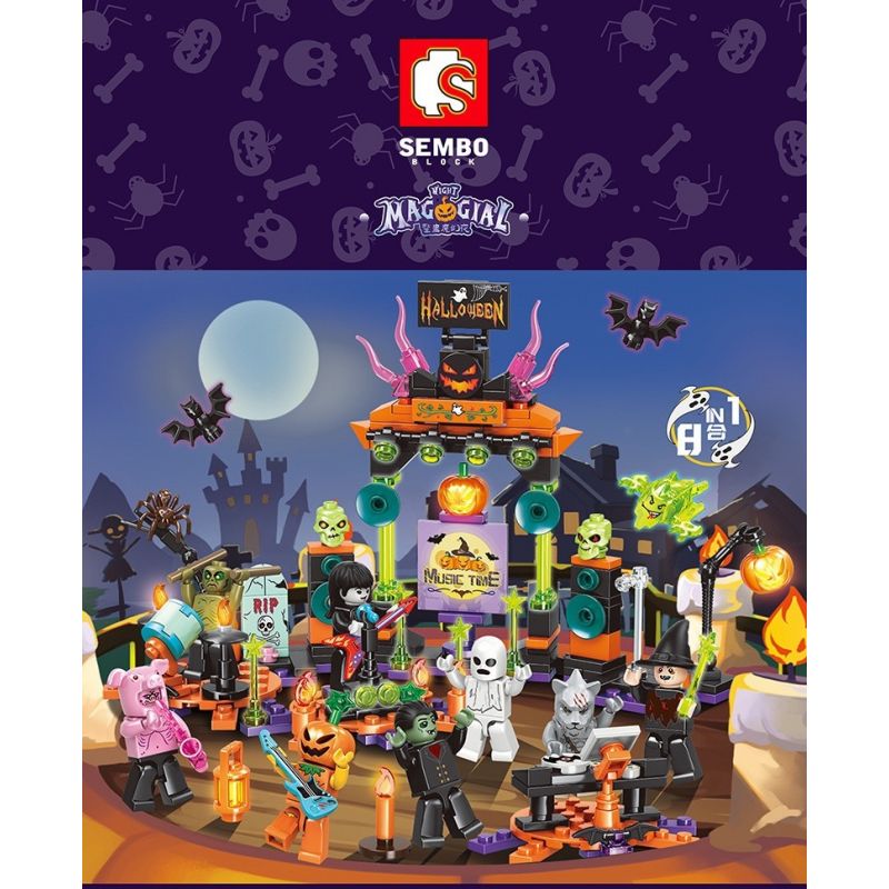 SEMBO 605001 605002 605003 605004 605005 605006 605007 605008 non  TRICKY MAGIC NIGHT 8 LOẠI bộ đồ chơi xếp lắp ráp ghép mô hình Halloween Lễ Hội Hóa Trang Ma Quỷ 370 khối