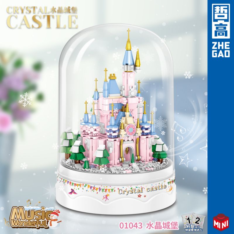 ZHEGAO 01043 non  LÂU ĐÀI PHA LÊ bộ đồ chơi xếp lắp ráp ghép mô hình CRYSTAL CASTLE 683 khối