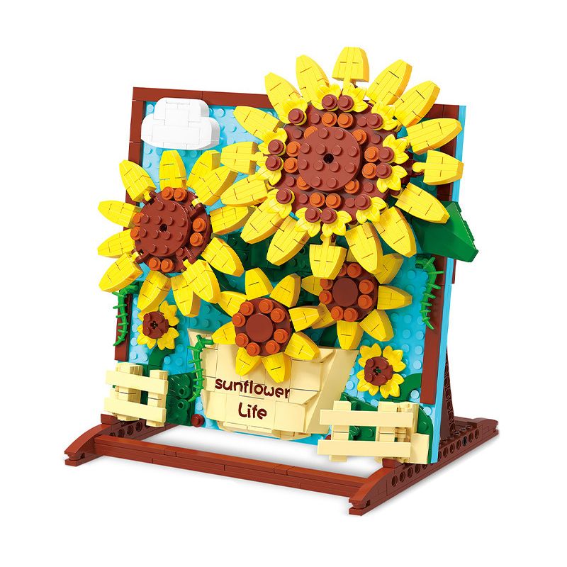 ZHEGAO DZ1013 1013 non Lego HƯỚNG DƯƠNG MAY MẮN bộ đồ chơi xếp lắp ráp ghép mô hình Art PAINTING SUNFLOWER LIFE 580 khối