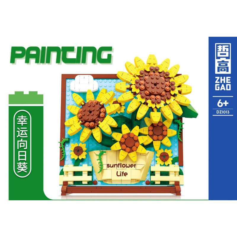 ZHEGAO DZ1013 1013 non  HƯỚNG DƯƠNG MAY MẮN bộ đồ chơi xếp lắp ráp ghép mô hình Art PAINTING SUNFLOWER LIFE 580 khối