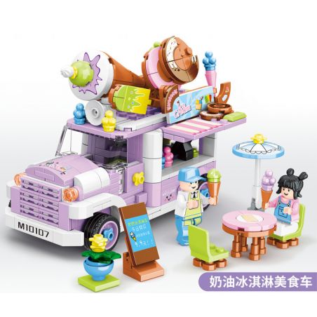 MINGDI 10107 non  XE TẢI THỨC ĂN KEM bộ đồ chơi xếp lắp ráp ghép mô hình 486 khối