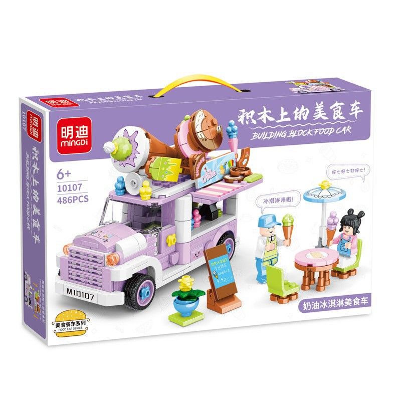 MINGDI 10107 non  XE TẢI THỨC ĂN KEM bộ đồ chơi xếp lắp ráp ghép mô hình 486 khối