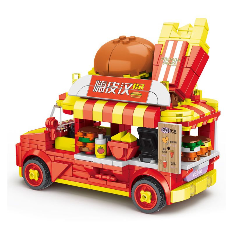 MINGDI 10105 non  HAMBURGER KHOAI TÂY CHIÊN XE TẢI THỰC PHẨM bộ đồ chơi xếp lắp ráp ghép mô hình 491 khối