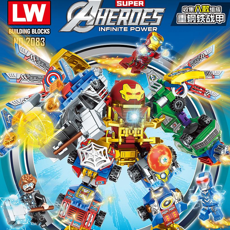 LW 2083 non Lego GIÁP THÉP HẠNG NẶNG 8 TỔ HỢP bộ đồ chơi xếp lắp ráp ghép mô hình Marvel Super Heroes Siêu Anh Hùng Marvel