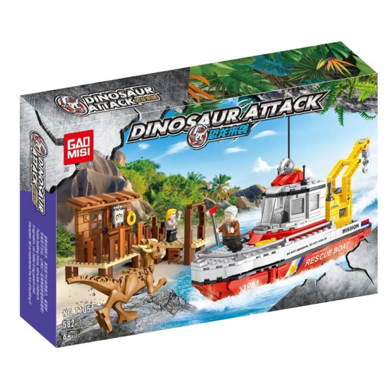 GAOMISI T1051 1051 non Lego KHỦNG LONG TẤN CÔNG bộ đồ chơi xếp lắp ráp ghép mô hình Dino DINOSAUR ATTACK 582 khối