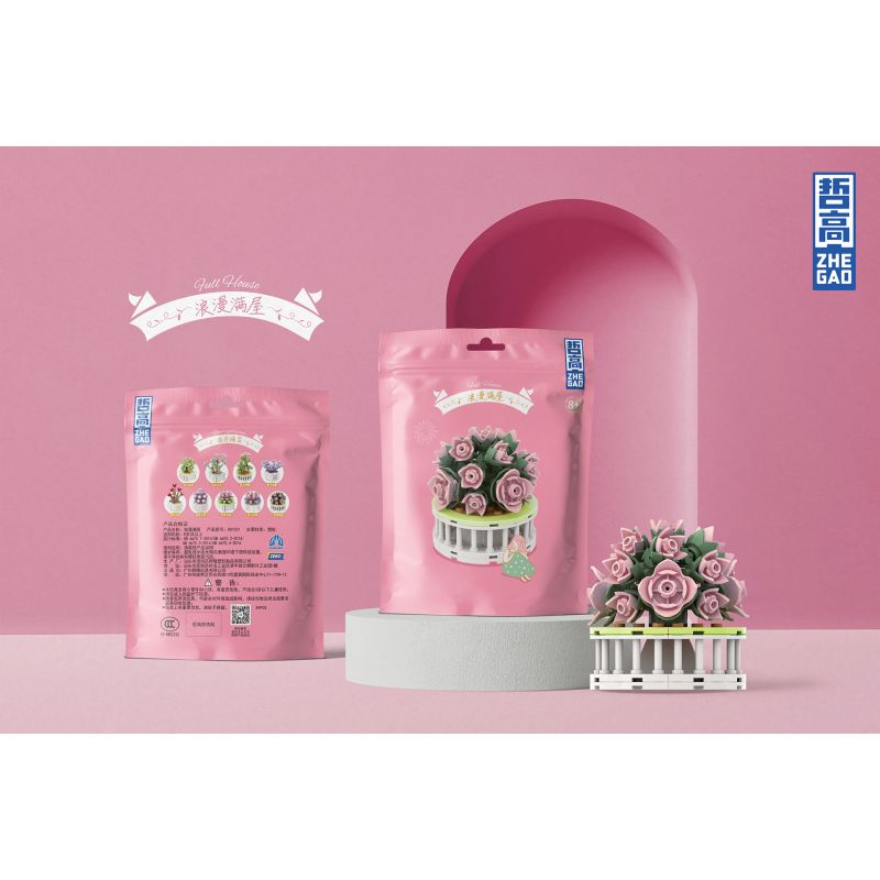 ZHEGAO DS1021 1021 non  TOÀN NHÀ MỌNG NƯỚC bộ đồ chơi xếp lắp ráp ghép mô hình Flowers FULL HOUSE Hoa 89 khối