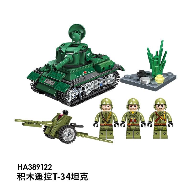 WISE BLOCK HA389122 389122 non Lego XE TĂNG T-34 ĐIỀU KHIỂN TỪ XA BẰNG ĐIỆN bộ đồ chơi xếp lắp ráp ghép mô hình Military Army Quân Sự Bộ Đội 472 khối