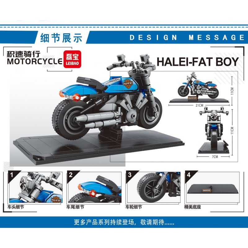LEIBAO 8158 non  XE MÔ TÔ CẬU BÉ MẬP HARLEY bộ đồ chơi xếp lắp ráp ghép mô hình Motorcycle Motorbike MOTORCYCLE HARLEY-DAVIDSON FAT BOY Xe Hai Bánh 289 khối