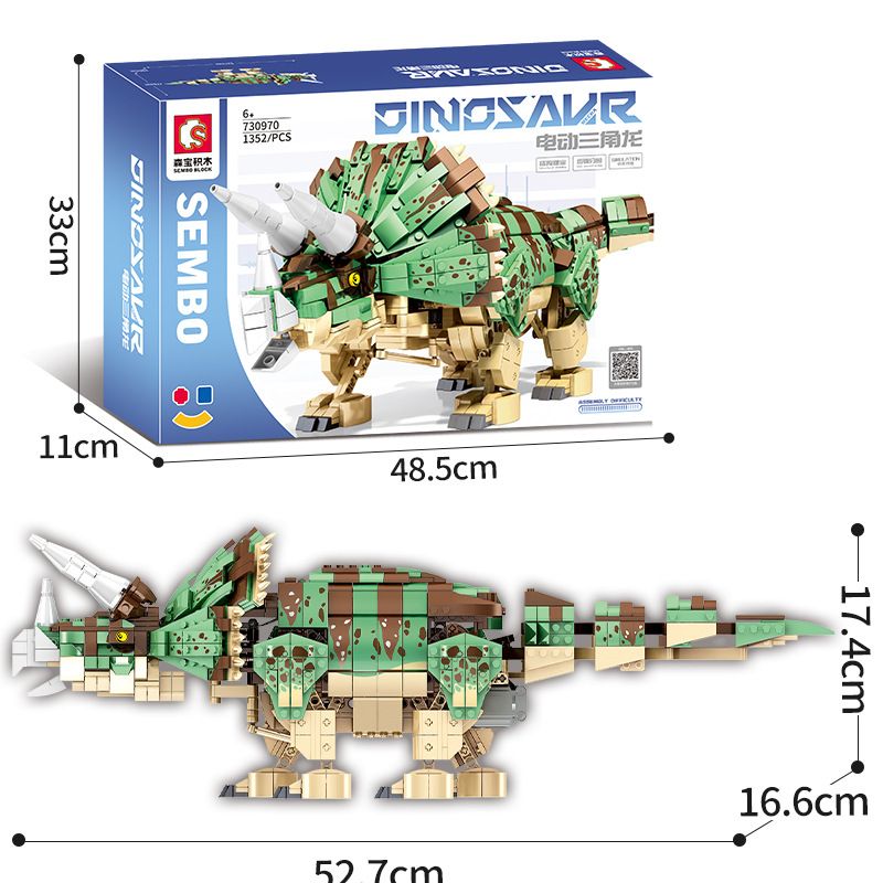 SEMBO 730970 non  TRICERATOPS ĐIỆN bộ đồ chơi xếp lắp ráp ghép mô hình Creator Expert DINOSAUR Chuyên Gia Sáng Tạo 1352 khối