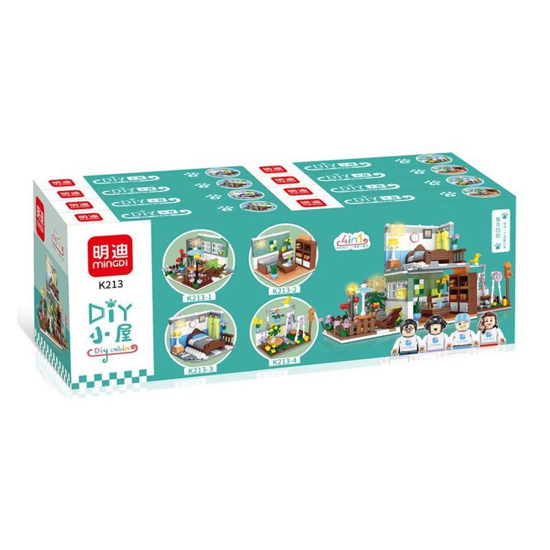 MINDGI K213 non  TỔ HỢP NHÀ DIY 4 bộ đồ chơi xếp lắp ráp ghép mô hình Creator DIY CABIN Sáng Tạo 738 khối
