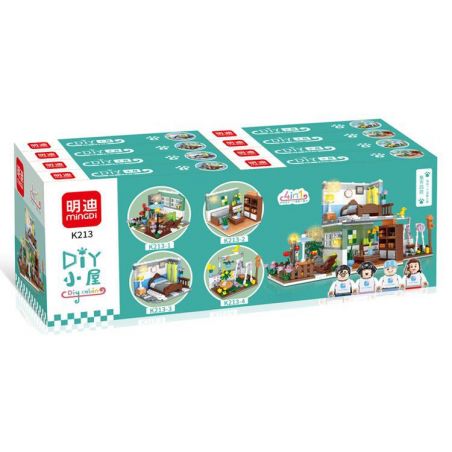 MINDGI K213 non  TỔ HỢP NHÀ DIY 4 bộ đồ chơi xếp lắp ráp ghép mô hình Creator DIY CABIN Sáng Tạo 738 khối