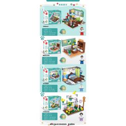 MINDGI K213 non  TỔ HỢP NHÀ DIY 4 bộ đồ chơi xếp lắp ráp ghép mô hình Creator DIY CABIN Sáng Tạo 738 khối