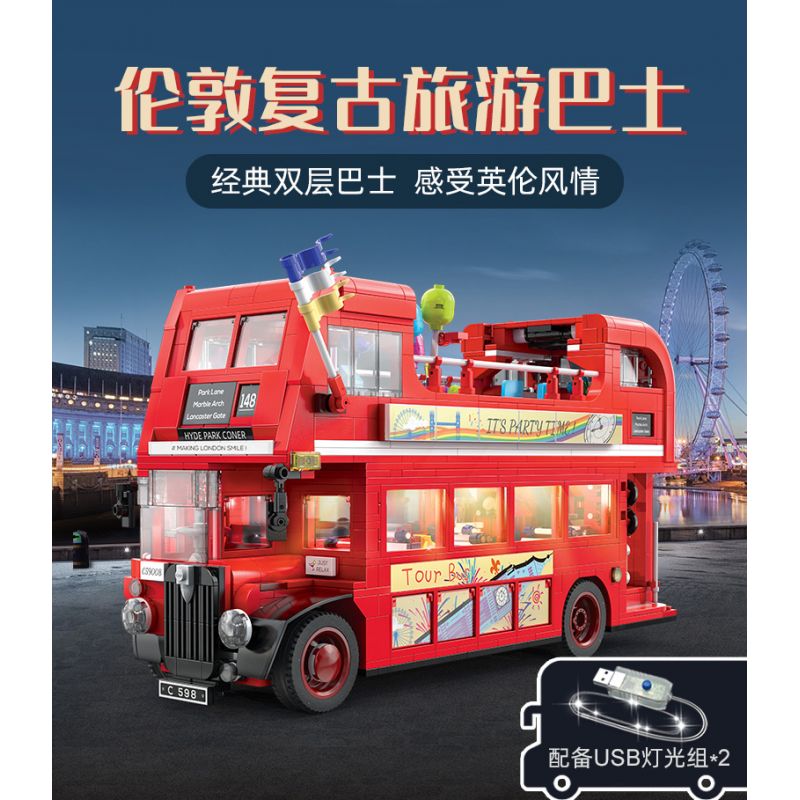 CADA DOUBLEE C59008 59008 non  XE BUÝT DU LỊCH CỔ ĐIỂN LUÂN ĐÔN bộ đồ chơi xếp lắp ráp ghép mô hình Creator Expert Chuyên Gia Sáng Tạo 1770 khối