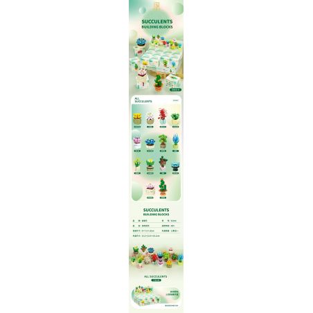 QIZHILE 92016 non  DÒNG MỌNG NƯỚC 12 LOẠI bộ đồ chơi xếp lắp ráp ghép mô hình Creator SUCCULENTS Sáng Tạo