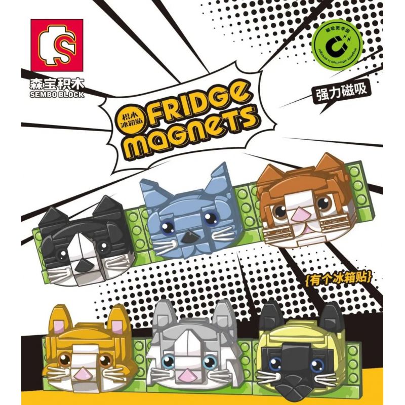 SEMBO 610028 non  MÈO MÀU CAM bộ đồ chơi xếp lắp ráp ghép mô hình Fridge Refrigerator Magnets FRIDGE MAGNETS Nam Châm Dính Tủ Lạnh 58 khối