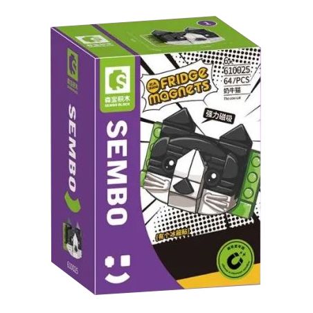 SEMBO 610025 non  MÈO BÒ bộ đồ chơi xếp lắp ráp ghép mô hình Fridge Refrigerator Magnets FRIDGE MAGNETS Nam Châm Dính Tủ Lạnh 64 khối