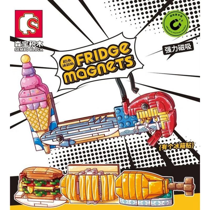 SEMBO 610024 non  GÀ RÁN bộ đồ chơi xếp lắp ráp ghép mô hình Fridge Refrigerator Magnets FRIDGE MAGNETS Nam Châm Dính Tủ Lạnh 55 khối