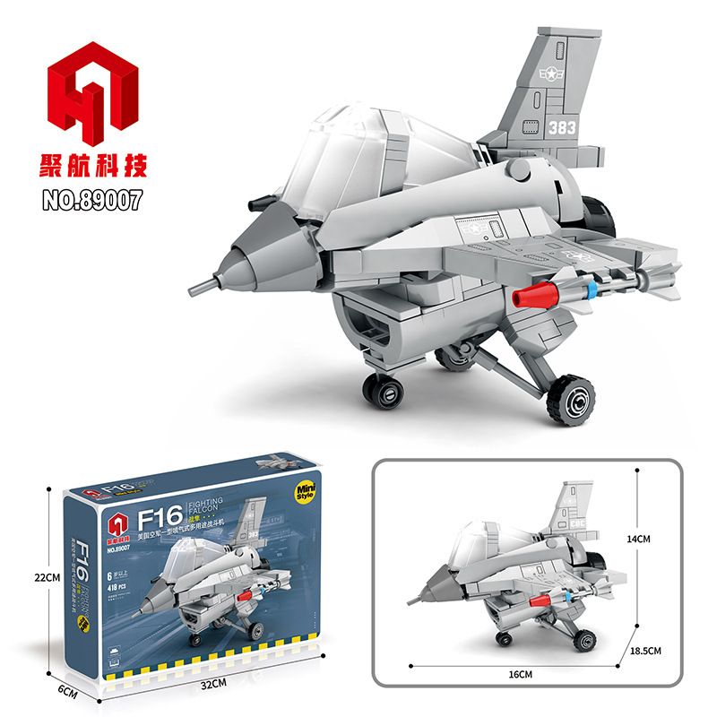 JUHANG TECHNOLOGY 89007 non  PHIÊN BẢN Q F16 MÁY BAY CHIẾN ĐẤU FALCON bộ đồ chơi xếp lắp ráp ghép mô hình Military Army F-16 FIGHTING FALCON Quân Sự Bộ Đội 418 khối