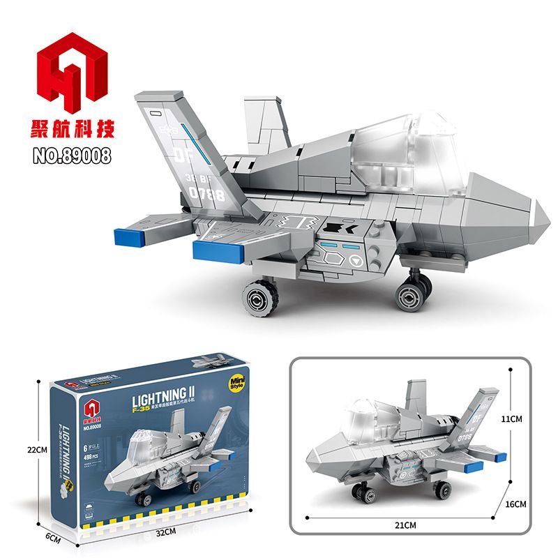 JUHANG TECHNOLOGY 89008 non  PHIÊN BẢN Q MÁY BAY CHIẾN ĐẤU THẾ HỆ THỨ NĂM F-35 LIGHTNING bộ đồ chơi xếp lắp ráp ghép mô hình Military Army F-35 LIGHTNING II Quân Sự Bộ Đội 498 khối