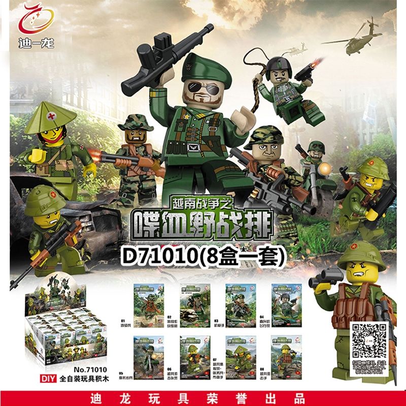 DILLON D71010 71010 non Lego CHIẾN TRANH VIỆT NAM BLOODY FIELD TRUNG ĐỘI 8 MINIFIGURES bộ đồ chơi xếp lắp ráp ghép mô hình Collectable Minifigures Búp Bê Sưu Tầm