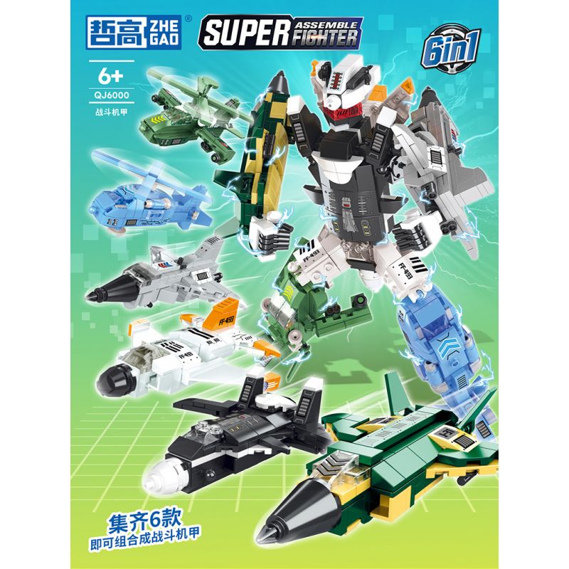 ZHEGAO QJ6000 6000 non  KẾT HỢP CHIẾN ĐẤU MECH 6 bộ đồ chơi xếp lắp ráp ghép mô hình Creator SUPER ASSEMBLE FIGHTER Sáng Tạo