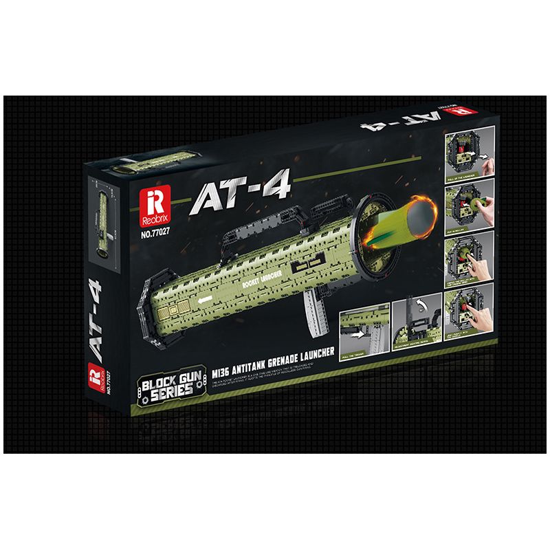 REOBRIX 77027 non  SÚNG PHÓNG TÊN LỬA CHỐNG TĂNG AT-4 bộ đồ chơi xếp lắp ráp ghép mô hình Military Army M136 ANTITANK GRENADE LAUNCHER Quân Sự Bộ Đội 1748 khối
