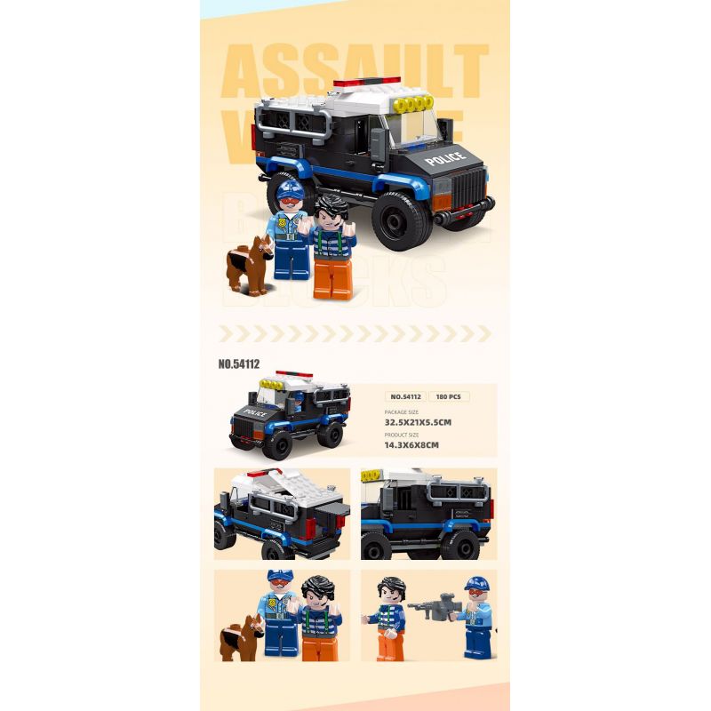 JIESTAR 54112 non  UNIVERSAL CITY XE TẤN CÔNG CỦA CẢNH SÁT bộ đồ chơi xếp lắp ráp ghép mô hình POLICE ASSAULT VEHICLE Thành Phố 180 khối