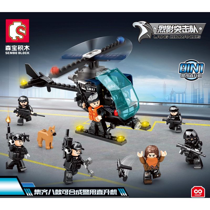 SEMBO 2611 2612 2613 2614 2615 2608 2609 2610 non  SHADOW COMMANDO 8 TỔ HỢP TRỰC THĂNG CẢNH SÁT bộ đồ chơi xếp lắp ráp ghép mô hình City Thành Phố 241 khối
