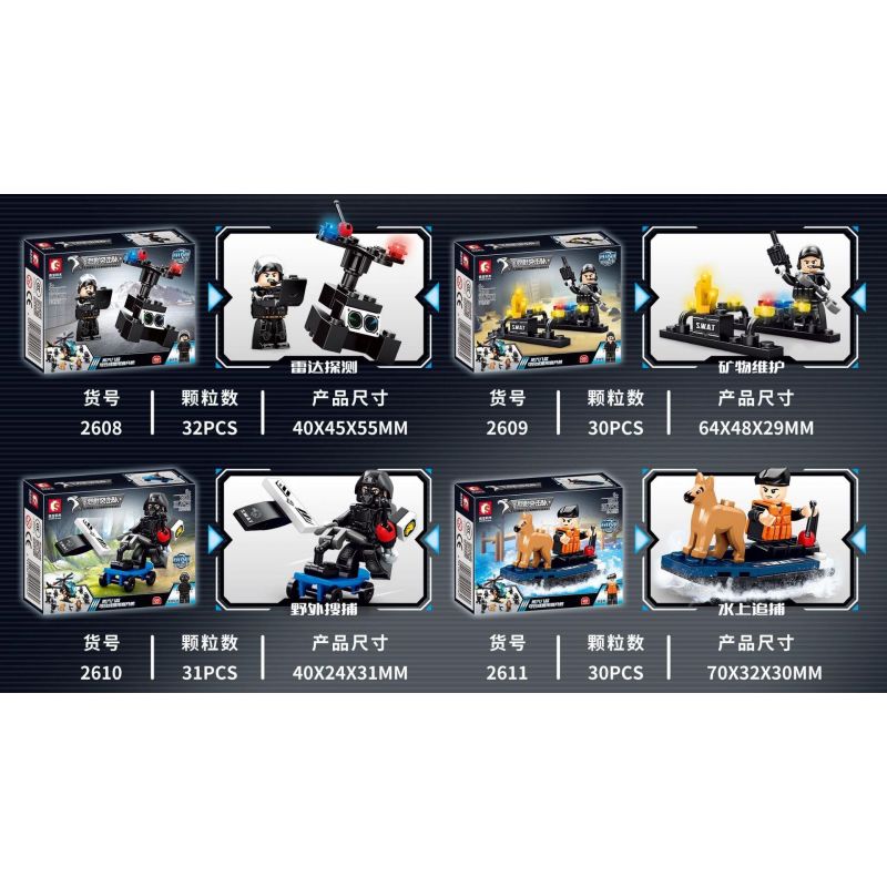 SEMBO 2611 2612 2613 2614 2615 2608 2609 2610 non  SHADOW COMMANDO 8 TỔ HỢP TRỰC THĂNG CẢNH SÁT bộ đồ chơi xếp lắp ráp ghép mô hình City Thành Phố 241 khối
