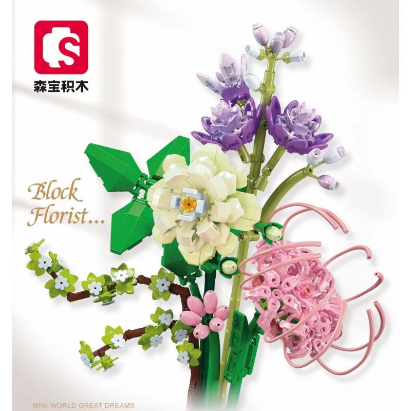 SEMBO 611052 non  CỬA HÀNG HOA CÁT HỒNG VÀ NẮNG ẤM bộ đồ chơi xếp lắp ráp ghép mô hình Flowers 565 khối