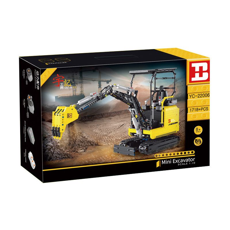 HAPPY BUILD SHINEYU XINYU YC-22006 22006 YC22006 non  MÁY XÚC 1:10. tỷ lệ 1:10 bộ đồ chơi xếp lắp ráp ghép mô hình Build Team SHINE YU MINI EXCAVATOR Đội Xây Dựng 1718 khối
