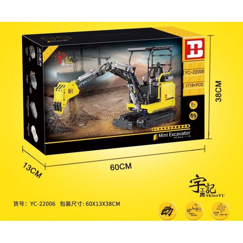 HAPPY BUILD SHINEYU XINYU YC-22006 22006 YC22006 non  MÁY XÚC 1:10. tỷ lệ 1:10 bộ đồ chơi xếp lắp ráp ghép mô hình Build Team SHINE YU MINI EXCAVATOR Đội Xây Dựng 1718 khối