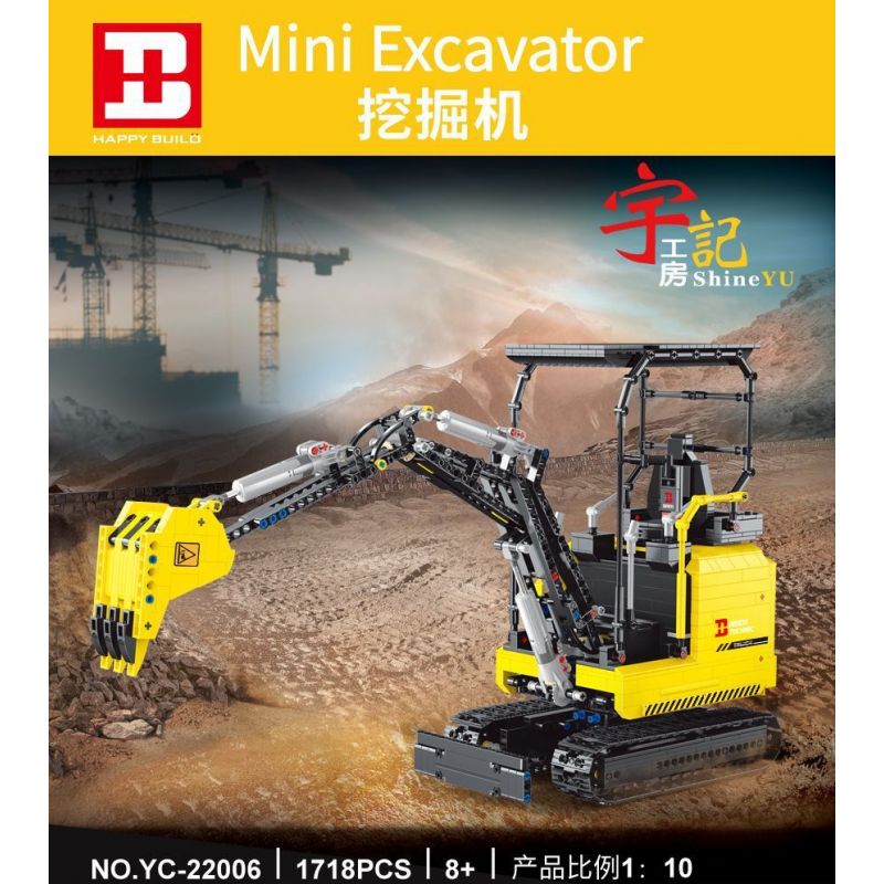 HAPPY BUILD SHINEYU XINYU YC-22006 22006 YC22006 non  MÁY XÚC 1:10. tỷ lệ 1:10 bộ đồ chơi xếp lắp ráp ghép mô hình Build Team SHINE YU MINI EXCAVATOR Đội Xây Dựng 1718 khối