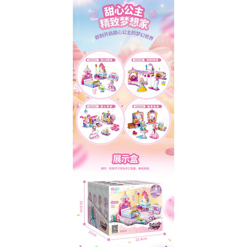 GUDI 30005 non  CÔNG CHÚA TÌNH YÊU 4 LOẠI PHÒNG NGỦ CỦA NGƯỜI ANNIE PIANO XƯỞNG VẼ KẸO bộ đồ chơi xếp lắp ráp ghép mô hình Girl PRINCESS CANDY Con Gái 794 khối