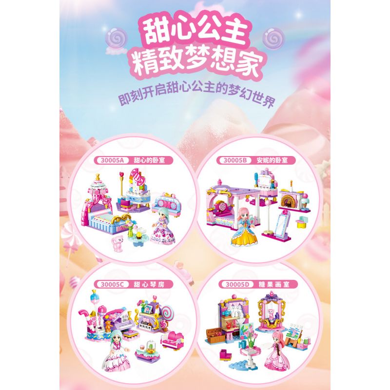 GUDI 30005 non  CÔNG CHÚA TÌNH YÊU 4 LOẠI PHÒNG NGỦ CỦA NGƯỜI ANNIE PIANO XƯỞNG VẼ KẸO bộ đồ chơi xếp lắp ráp ghép mô hình Girl PRINCESS CANDY Con Gái 794 khối