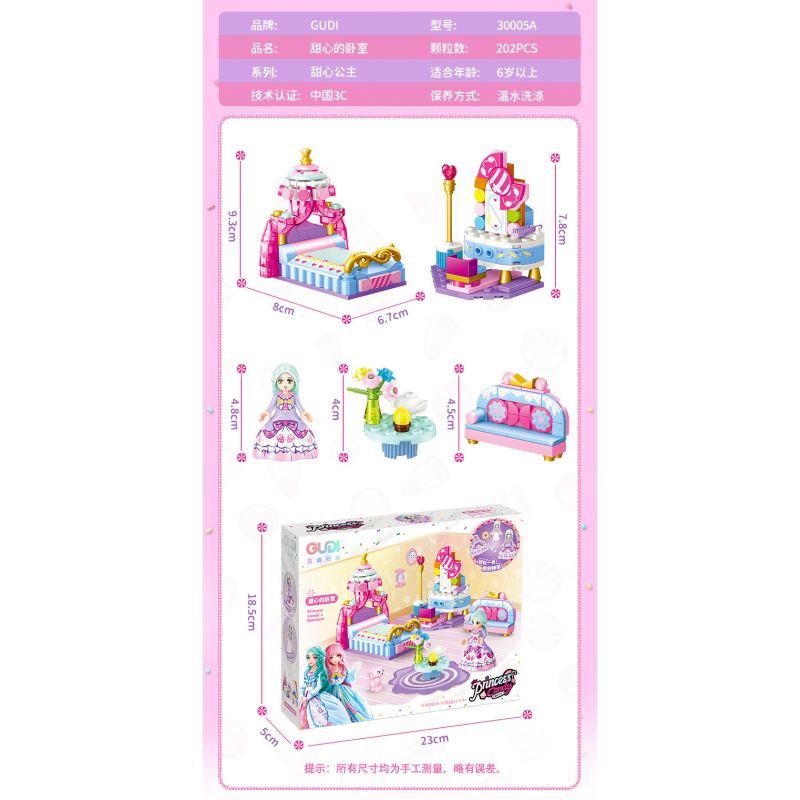 GUDI 30005 non  CÔNG CHÚA TÌNH YÊU 4 LOẠI PHÒNG NGỦ CỦA NGƯỜI ANNIE PIANO XƯỞNG VẼ KẸO bộ đồ chơi xếp lắp ráp ghép mô hình Girl PRINCESS CANDY Con Gái 794 khối