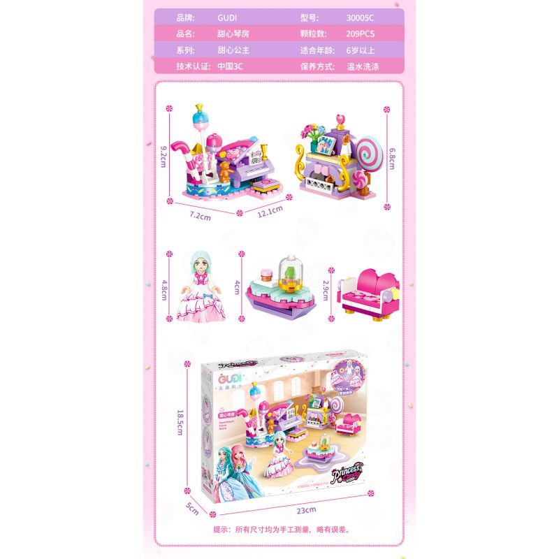 GUDI 30005 non  CÔNG CHÚA TÌNH YÊU 4 LOẠI PHÒNG NGỦ CỦA NGƯỜI ANNIE PIANO XƯỞNG VẼ KẸO bộ đồ chơi xếp lắp ráp ghép mô hình Girl PRINCESS CANDY Con Gái 794 khối