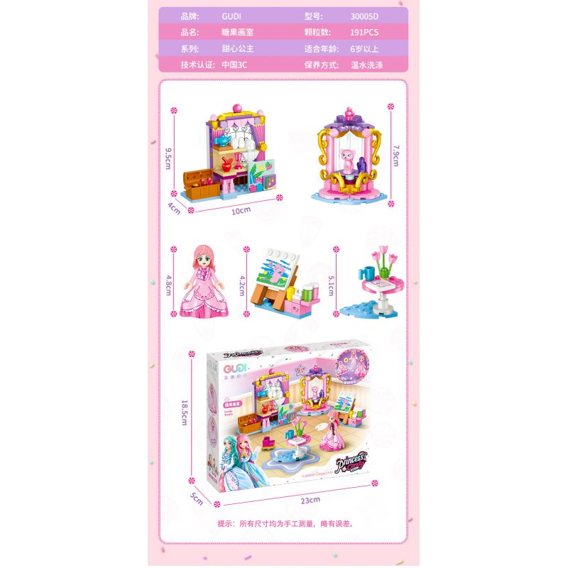 GUDI 30005 non  CÔNG CHÚA TÌNH YÊU 4 LOẠI PHÒNG NGỦ CỦA NGƯỜI ANNIE PIANO XƯỞNG VẼ KẸO bộ đồ chơi xếp lắp ráp ghép mô hình Girl PRINCESS CANDY Con Gái 794 khối