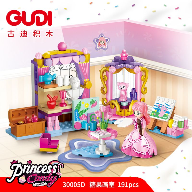GUDI 30005 non  CÔNG CHÚA TÌNH YÊU 4 LOẠI PHÒNG NGỦ CỦA NGƯỜI ANNIE PIANO XƯỞNG VẼ KẸO bộ đồ chơi xếp lắp ráp ghép mô hình Girl PRINCESS CANDY Con Gái 794 khối