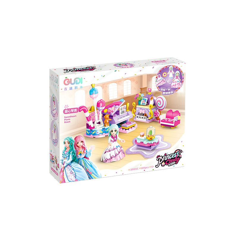 GUDI 30005 non  CÔNG CHÚA TÌNH YÊU 4 LOẠI PHÒNG NGỦ CỦA NGƯỜI ANNIE PIANO XƯỞNG VẼ KẸO bộ đồ chơi xếp lắp ráp ghép mô hình Girl PRINCESS CANDY Con Gái 794 khối