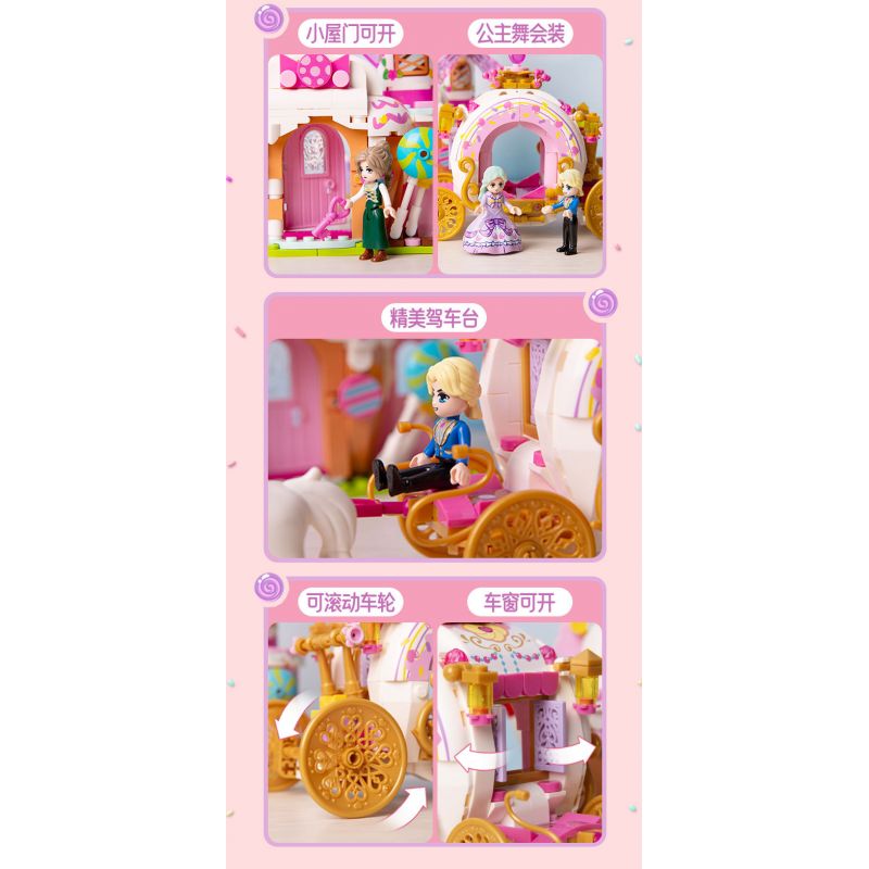 GUDI 30008 non  CÔNG CHÚA NGỌT NGÀO CHUYẾN XE NGỰA TRONG MƠ bộ đồ chơi xếp lắp ráp ghép mô hình Girl Con Gái 498 khối