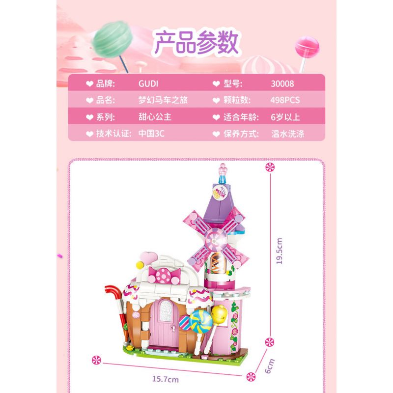 GUDI 30008 non  CÔNG CHÚA NGỌT NGÀO CHUYẾN XE NGỰA TRONG MƠ bộ đồ chơi xếp lắp ráp ghép mô hình Girl Con Gái 498 khối