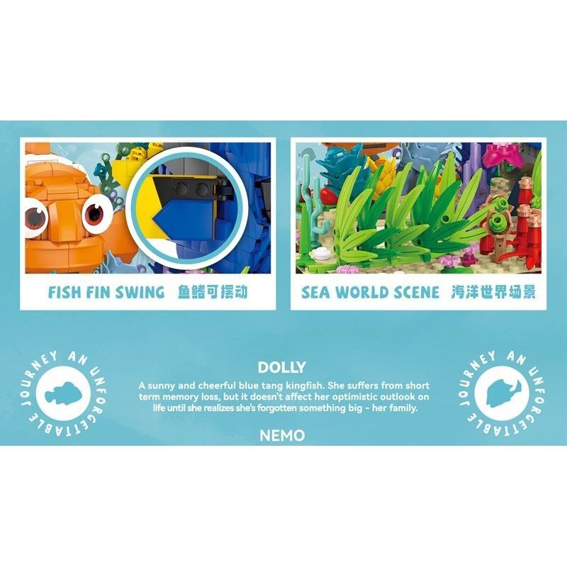 DK 7002 non  THẾ GIỚI DƯỚI NƯỚC NEMOMO VÀ DOLLY bộ đồ chơi xếp lắp ráp ghép mô hình Movie & Game TRAVEL NIMMO DODORI Phim Và Trò Chơi 886 khối