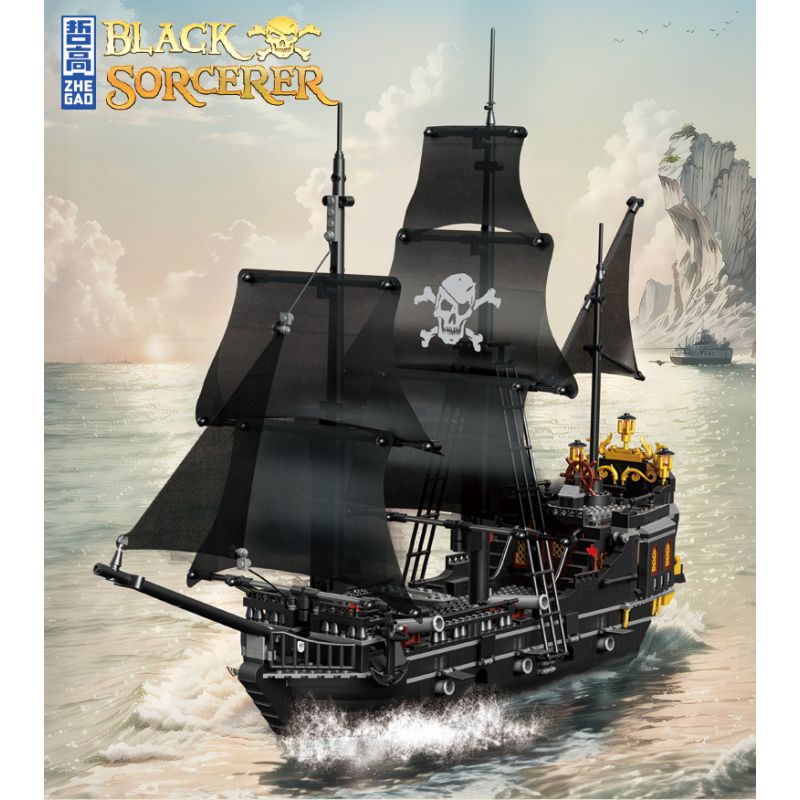 ZHEGAO 653000 non  TÀU CƯỚP BIỂN BLACK MAGICIAN bộ đồ chơi xếp lắp ráp ghép mô hình Pirates Of The Caribbean BLACK SORCERER Cướp Biển Vùng Caribe 1424 khối