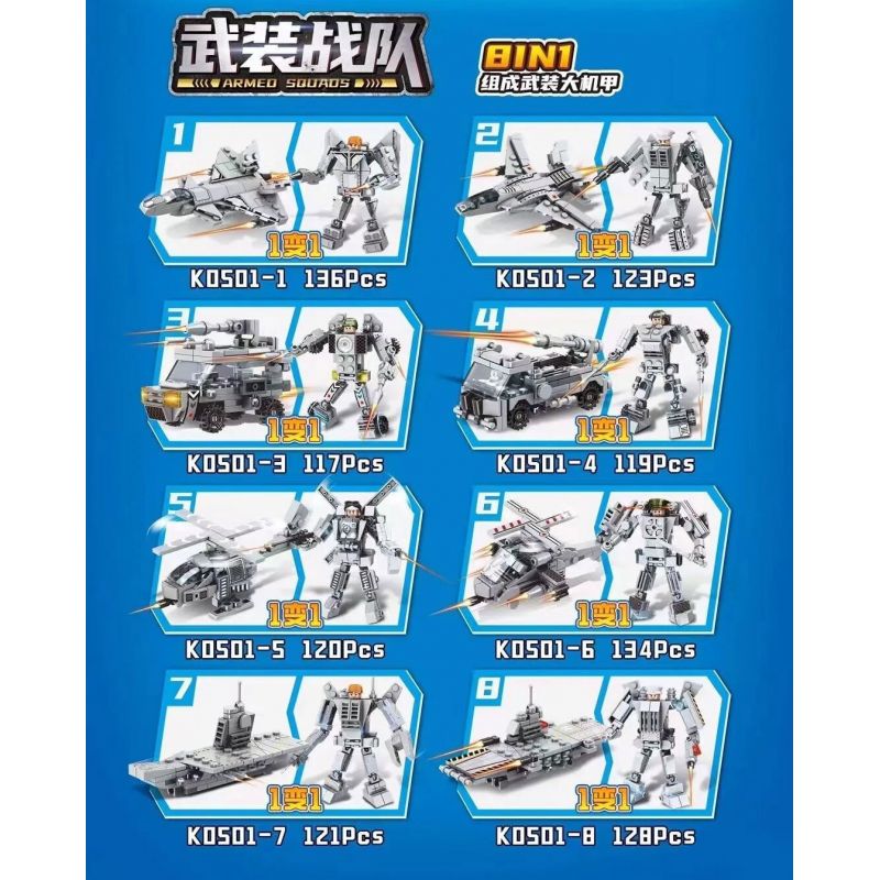 MINGDI LEIBAO K0501 0501 non  TỔ HỢP VŨ TRANG 8 bộ đồ chơi xếp lắp ráp ghép mô hình 998 khối