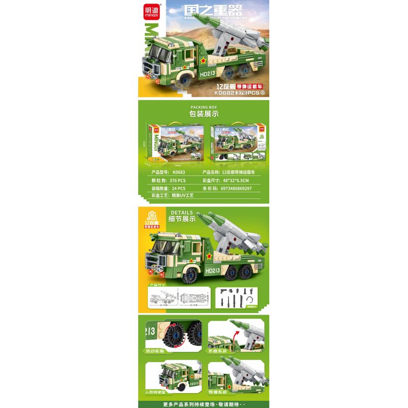 MINGDI LEIBAO K0683 0683 non  VŨ KHÍ QUAN TRỌNG NHẤT CỦA ĐẤT NƯỚC 12 TÀU SÂN BAY TÊN LỬA CHỐNG HẠM bộ đồ chơi xếp lắp ráp ghép mô hình Military Army A SHARP WEAPON OF THE COUNTRY Quân Sự Bộ Đội 376 khối