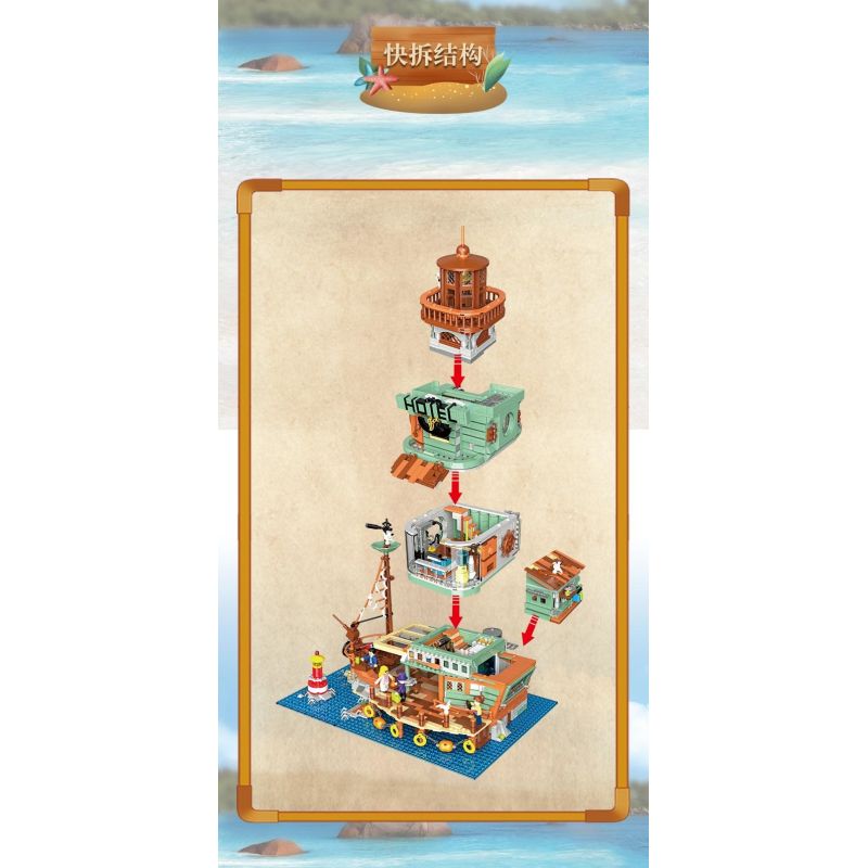 ZHEGAO 00422 non  KHÁCH SẠN CẢNG bộ đồ chơi xếp lắp ráp ghép mô hình Creator HARBOUR HOTEL Sáng Tạo 2142 khối