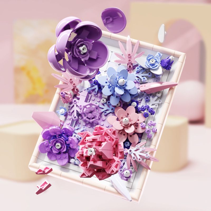 BEAUTIFUL AND 13063 non  KHUNG ẢNH HOA TÍM bộ đồ chơi xếp lắp ráp ghép mô hình Art FLOWER PICTURE FRAME