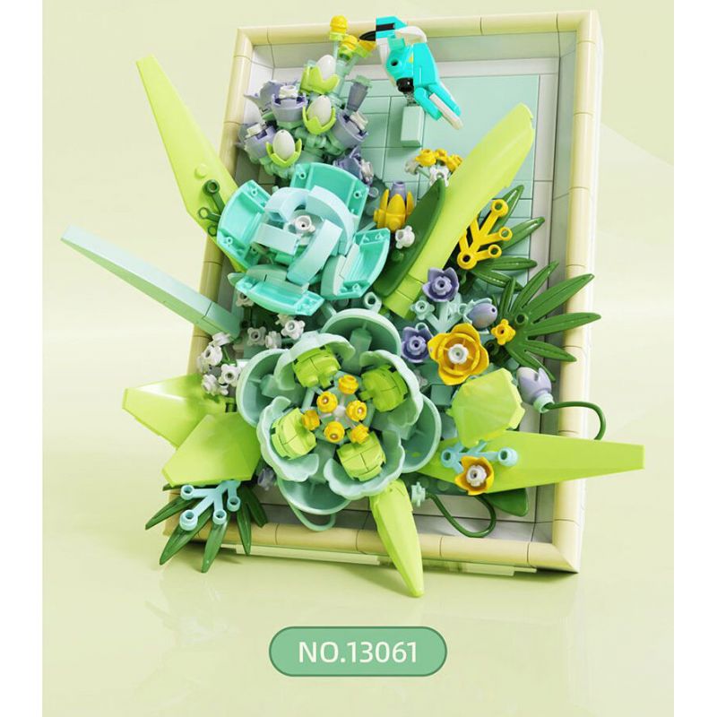 BEAUTIFUL AND 13061 non  KHUNG ẢNH HOA XANH bộ đồ chơi xếp lắp ráp ghép mô hình Art FLOWER PICTURE FRAME