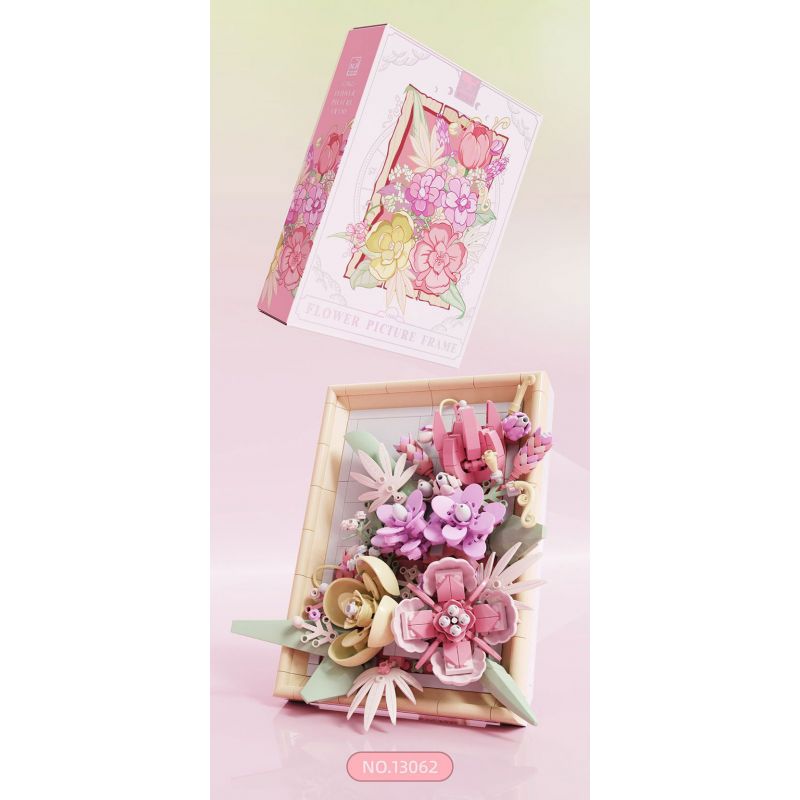 BEAUTIFUL AND 13061 non  KHUNG ẢNH HOA XANH bộ đồ chơi xếp lắp ráp ghép mô hình Art FLOWER PICTURE FRAME